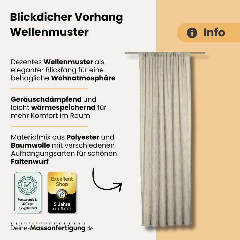 Beiger blickdichter Vorhang mit Wellenmuster, Polyester-Baumwoll-Mix, geräuschdämmend und wärmespeichernd