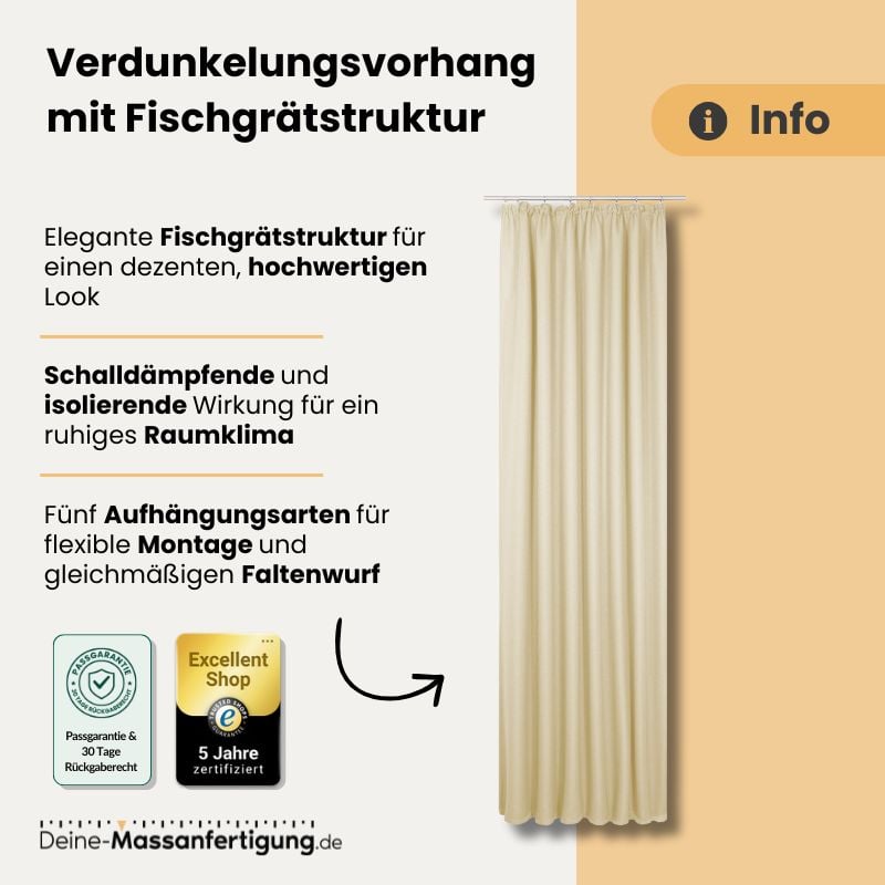 Beiger Verdunkelungsvorhang mit Fischgrätstruktur, schalldämpfendes, blickdichtes Stoffpanel