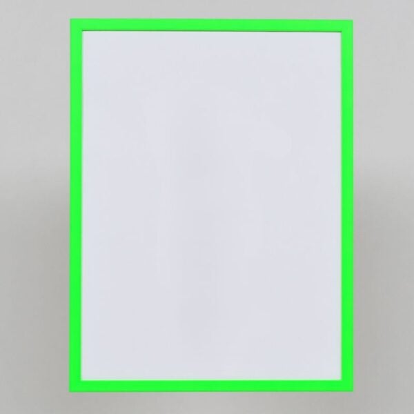 Neon-grüner Holzrahmen mit weißer Fläche, ideal für Bilder oder Kunstwerke.