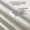 Detailaufnahme eines Plissees mit weißem Aluminiumprofil und Kunststoffgriff, der einfach montierbar ist.