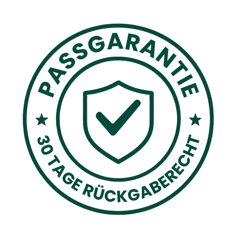 Siegel mit Passgarantie und 30 Tage Rückgaberecht in grüner Farbe