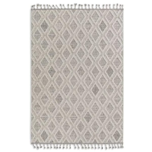 Heller Teppich mit grafischem Diamantmuster in Cremefarben, für Indoor und Outdoor geeignet
