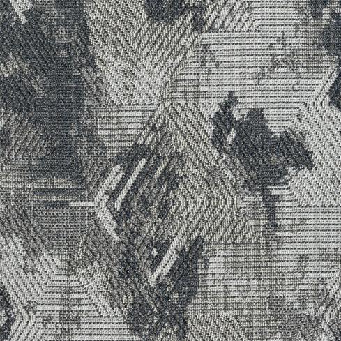 Grauer Indoor- und Outdoor-Teppich mit grafischem Muster, rechteckige Formen und Linien