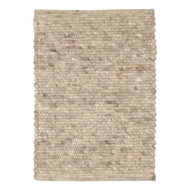 Naturfarbener Schurwoll-Teppich mit Melange-Optik, rechteckiges Design