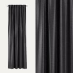 Schwarzer, strukturierter Blackout-Vorhang mit glänzendem Finish, blickdicht und lang.