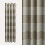 Halbtransparenter beige Querstreifen-Vorhang mit quer verlaufenden Streifen in unterschiedlichen Beigetönen