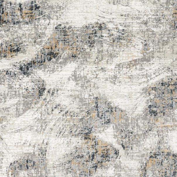 Kurzflor-Teppich im Vintage-Stil, beige und anthrazitfarbene Muster, texturierte Oberfläche.