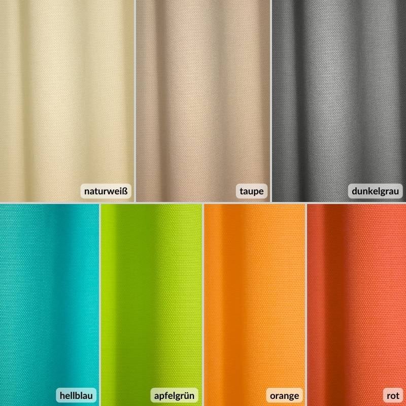 Thermovorhang, einfarbiger Strukturstoff in sieben Farben (naturweiß, taupe, dunkelgrau, hellblau, apfelgrün, orange, rot)