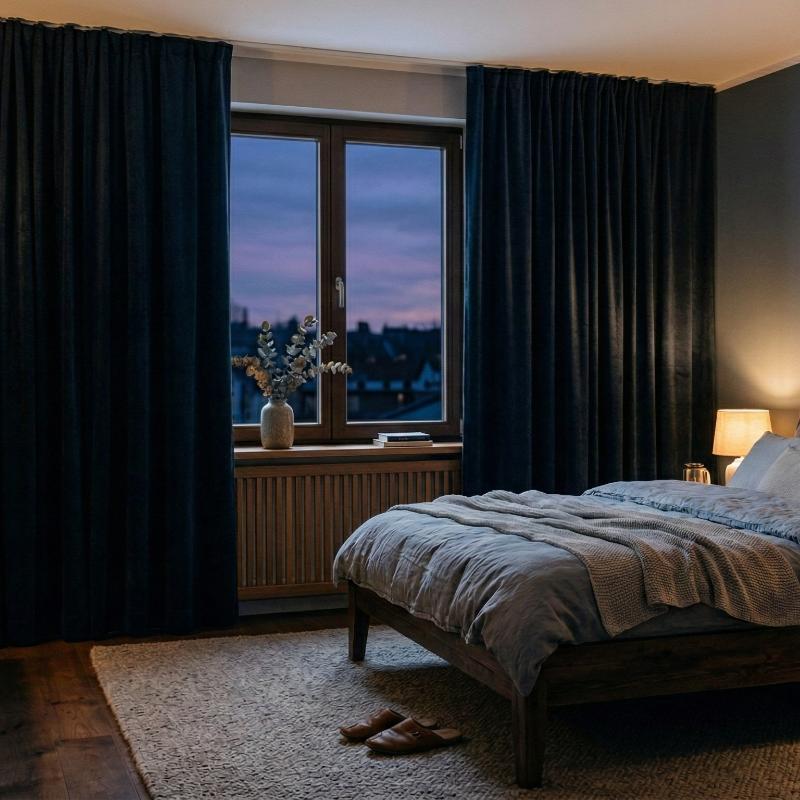 Abdunkelnder Vorhang im Schlafzimmer