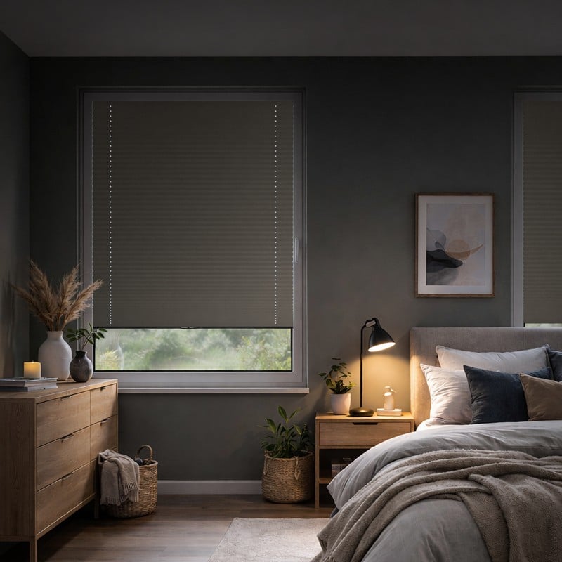 Abdunkelndes, beidseitig farbiges Plissee der Comfort Line am Fenster